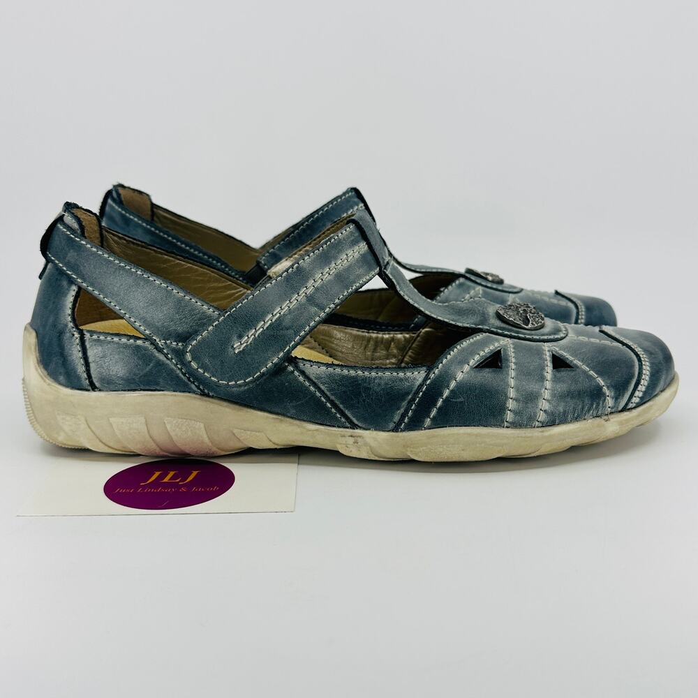 Remonte Women's Blue Leather Mary Jane T-Strap Comfort Sneakers Size 38 EU/ 7 US